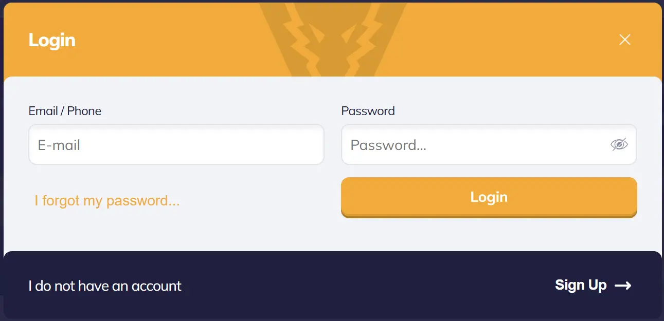  Valor casino login form